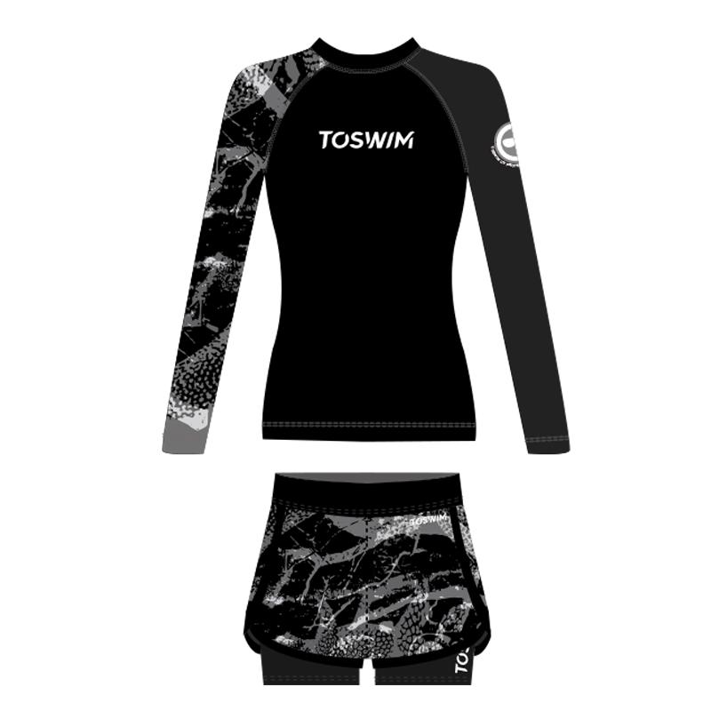 TOSWIM分体式泳衣女泡温泉泳装游泳衣遮肚显瘦保守长袖防晒度假