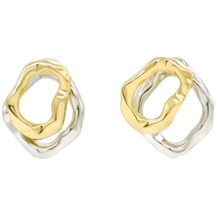 STANDii手作 欧美精致时髦金银色两种戴法耳钉不规则金属圆圈小众