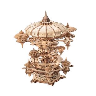 乐放手工木制音乐盒八音盒积木天空之城立体拼装模型情侣生日礼物