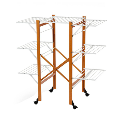 利快可移动三层实木落地式晒衣架