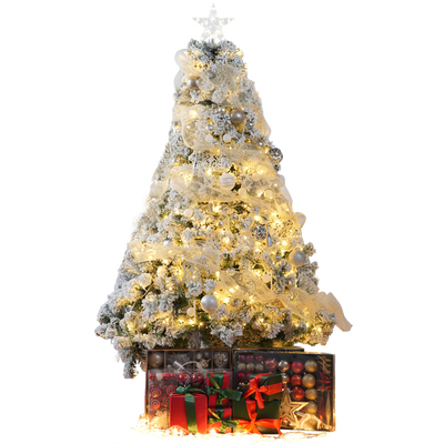 仿真落雪圣诞树摆件套装发光diy