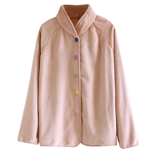 冬季睡衣上衣女加厚款法兰绒保暖珊瑚绒简约纯色立领加绒单件睡衣