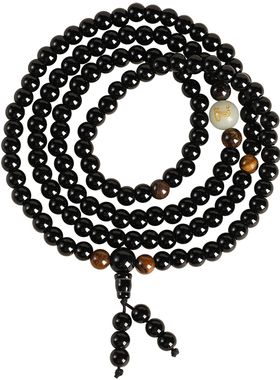 普陀山乌金黑曜石108颗多圈手串