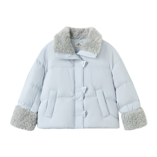 快鱼2025冬季泡芙羽绒服女短款加厚保暖毛绒翻领三角扣女士羽绒服