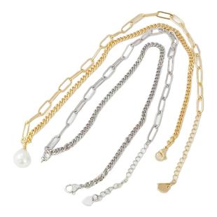 14K包金白K保色侧身粗链扁0延长尾链成品手链项链空托盖吊托链子