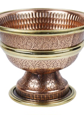 藏式纯铜手工雕花水碗压花供水杯