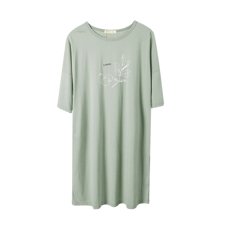 绮瑞女款睡裙夏季纯棉短袖薄款睡衣家居服女夏天中长款连衣裙大码