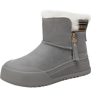 千百度加绒厚底雪地靴女款百搭冬季气质增高毛毛暖暖鞋加厚短靴