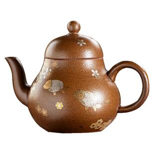 老岩泥花鱼嬉思亭壶家用创意粗陶茶壶带过滤中式功夫茶具柴烧茶器