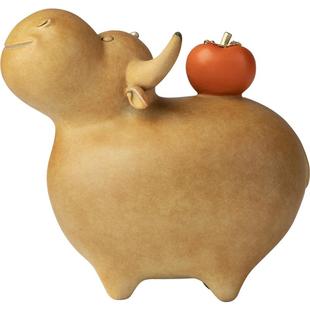 铜师傅《牛柿》客厅桌面铜牛摆件 家居装饰工艺品送礼摆件