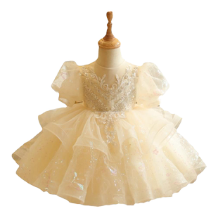 超洋气女童公主裙小童宝宝一周岁生日礼服森系百天蛋糕连衣裙高定