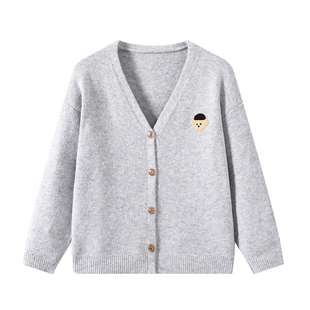 DDXZ夕子 韩系学院风V领毛衣单排纽扣外套甜美小熊刺绣针织开衫女