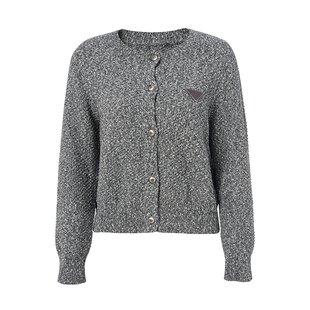 恩瑞妮极简风羊毛针织开衫女灰色纽扣外套气质老钱风毛衣2026年春