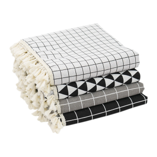 桌布棉麻布艺ins风学生书桌垫高级感田园格子流苏长方形茶几餐桌