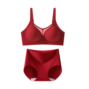 猫人红色内衣女士本命年小胸聚拢结婚新娘内裤袜子套装蛇年文胸罩
