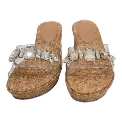 闪钻透明胶片圆头厚底凉拖拖鞋