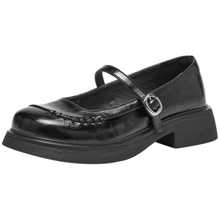 热风黑色小皮鞋女款2026年春季新款英伦风玛丽珍单鞋百搭女鞋子