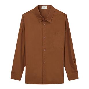 2025S/S 一抹美拉德春夏栗色纯棉贴袋长袖外搭设计风九分袖衬衫