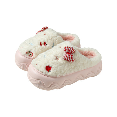 蛋糕~小苹果蝴蝶结厚底棉拖鞋女