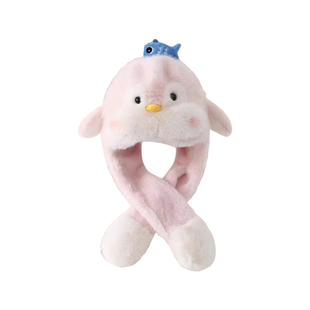 儿童帽子围巾一体可爱企鹅毛绒帽会动的冬季加绒保暖护耳帽男女童