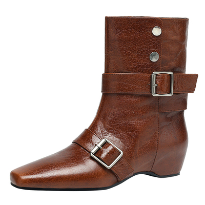 妙丽方头芭蕾短靴女巨好看