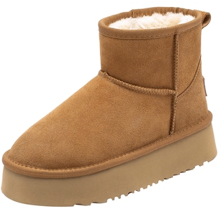 达芙妮加绒防水雪地靴女2025新款冬季保暖短靴中筒面包鞋东北棉鞋