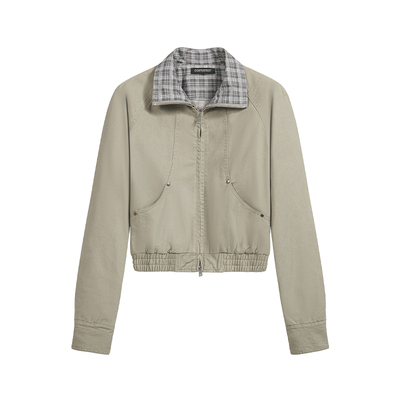 costustoot格子拼接短款工装外套