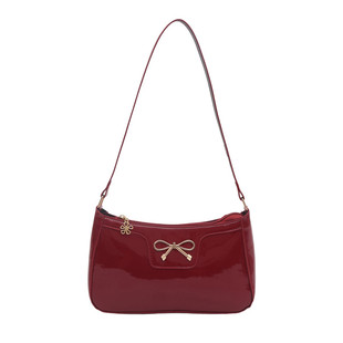 高级感轻奢小众红色腋下包包女2025新款蝴蝶结大气超火漆皮单肩包