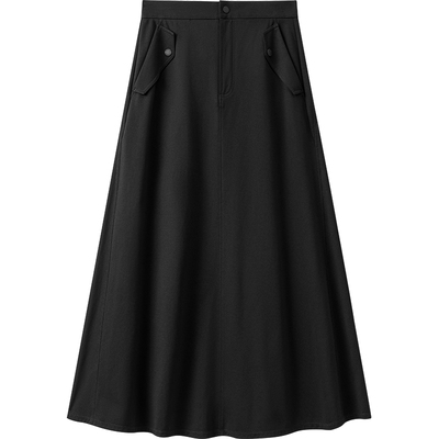 【倪妮同款】播商场同款黑色垂感高腰半身裙女夏新款BDS2BD2122