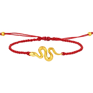 潮宏基灵蛇黄金手链足金手绳本命年5D硬金红绳女生肖生日礼物 L