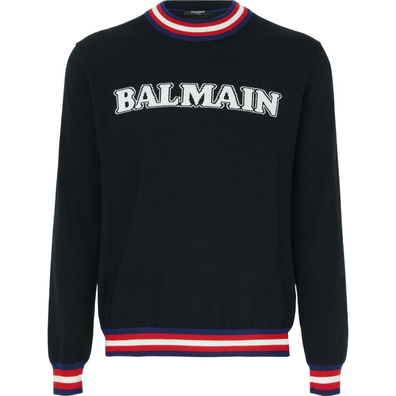 【惊喜直降】BALMAIN秋冬男品牌标志提花绵羊毛针织衫