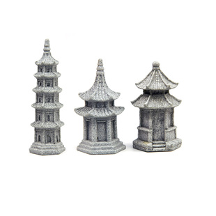 微景观树脂石塔假山鱼缸盆景装饰中式仿古亭宝塔做旧苔藓景生态瓶