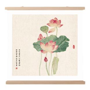 新款中式荷花装饰画挂画客厅餐厅简约花鸟壁画遮挡墙画竹子布艺画