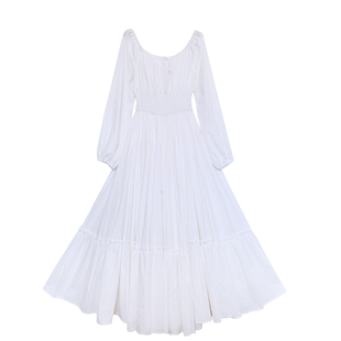 文艺大摆女裙2026春夏新款法式复古收腰显瘦短袖连衣裙大摆裙长裙