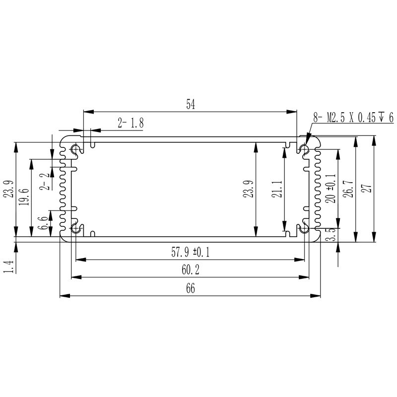 永锢66*27铝合金控制器电源铝型材接线盒外壳铝接收器仪表PCB壳体
