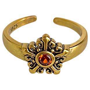 不掉色轻奢饰品古金手饰简约休闲开口925纯银复古黄铜镀银戒指女