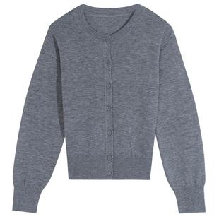 伊纳芙慵懒风长袖针织开衫女秋冬季新款百搭短款毛衣宽松圆领上衣