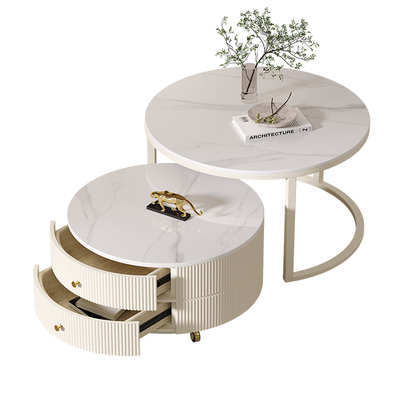 岩板茶几客厅家用简约现代小户型奶油风轻奢网红圆形玻璃桌子组合