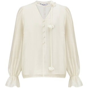 商场同款糖力 春秋季长袖衬衣 仙气花蕾细带轻薄莱赛尔衬衫上衣女