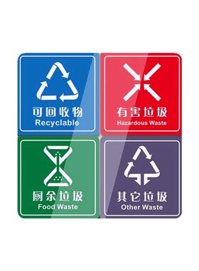 垃圾桶分类厨余有害可回收标志牌