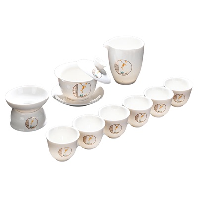 窗花羊脂玉茶具套装盖碗泡茶壶