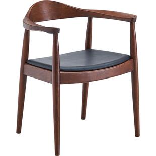 星威北欧美式实木真皮家用肯尼迪总统椅轻奢成人休闲靠背扶手餐椅