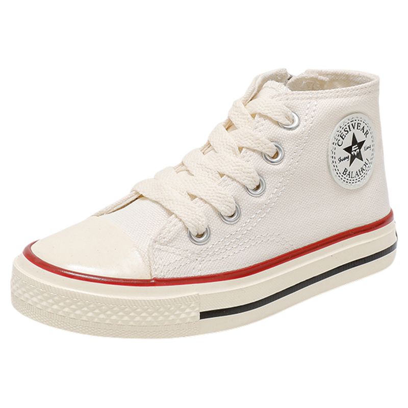 儿童帆布鞋秋款女童百搭软底透气侧拉链布鞋高帮男童休闲宝宝板鞋