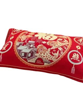 新品马年红色枕巾纱布棉福字柔软加大加厚枕头巾四季成人情侣盖巾