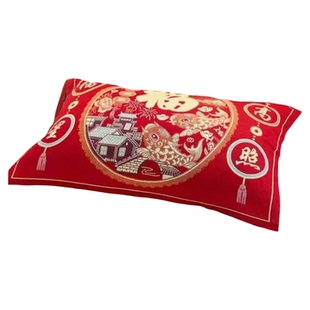 新品马年红色枕巾纱布棉福字柔软加大加厚枕头巾四季成人情侣盖巾