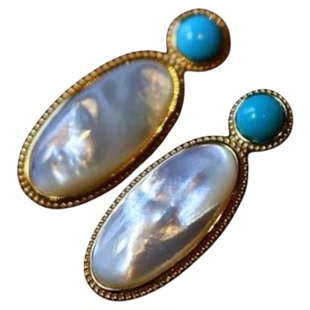 白蓝原创设计耳环925银银金天然绿松白贝耳钉小众高级感秋冬耳饰