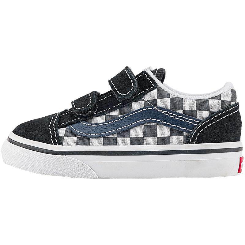 Vans范斯童鞋官方 Old Skool V蓝色棋盘格小童板鞋