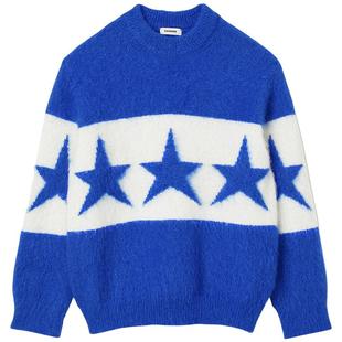 SANDRO Outlets秋冬女装时尚简约蓝色星星图案撞色短款针织上衣