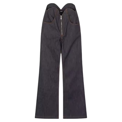 WE11DONE 夏春女士时尚花边腰宽松微喇叭牛仔裤银泰百货 301604