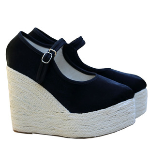 配汉服的鞋子12厘米布鞋女民族风鞋厚底超高跟恨天高坡跟鞋绣花鞋